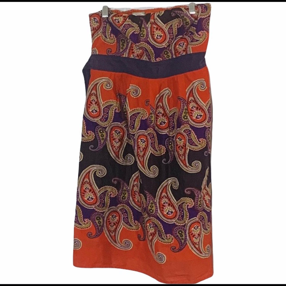 FLYING TOMATO Women Dress Sz L Strapless Smocked Purple Orange Paisley